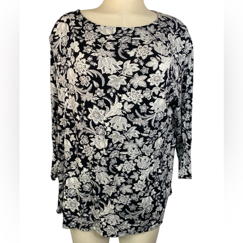 J. Jill Floral Black and White Long Sleeve Top Women’s Large